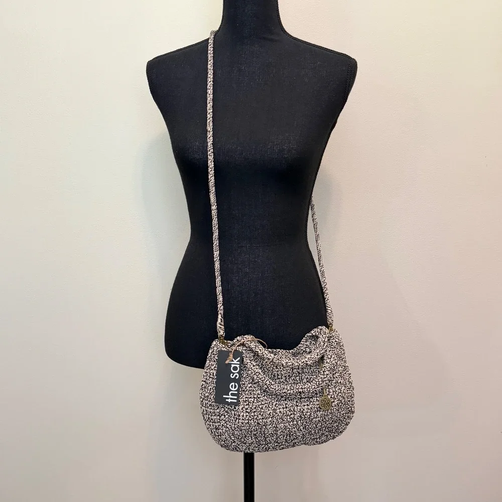 NEW The Sak Rylan Mini Satchel Crochet Crossbody Bag Black Cream HandbagRecycled